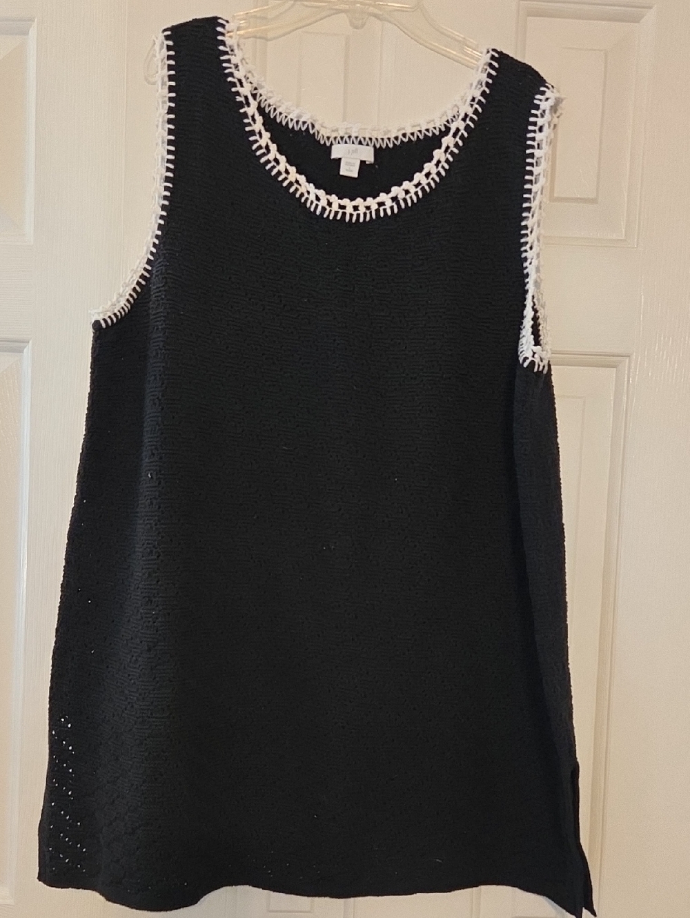 J. Jill Black Open Stitch Tunic with White Crochet Trim -Like New